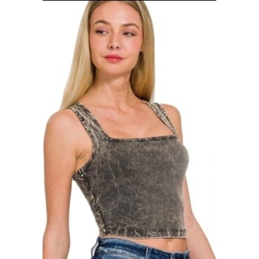 Zenana Ladies Acid Wash Crop Tank